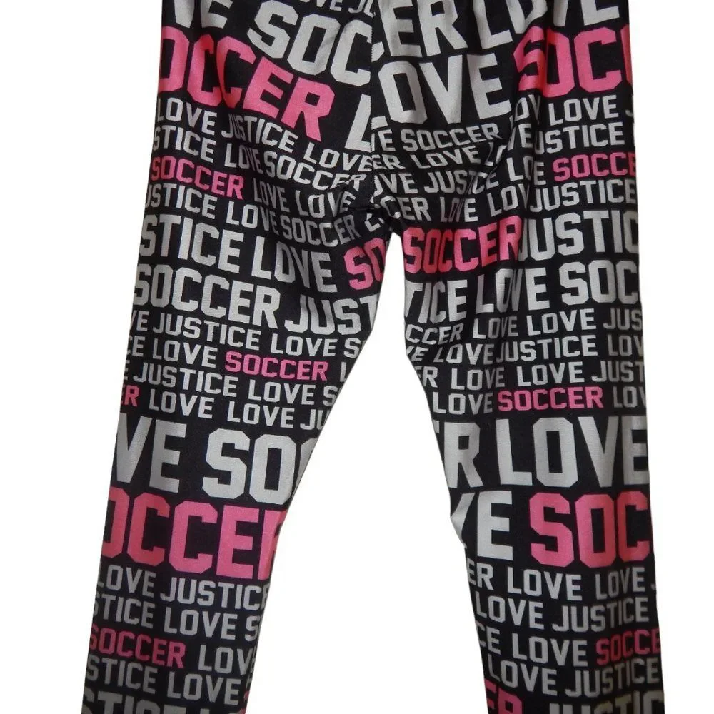 Justice Girls Size 14 Black Pink White Love Soccer Activewear Leggings
